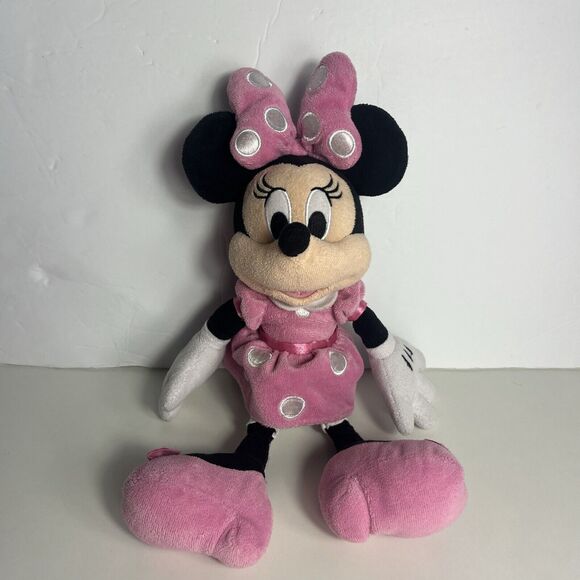 Disney Junior Minnie Mouse Pink Polka Dot Dress Plush Soft Stuffed Beanie 13” - Picture 1 of 6